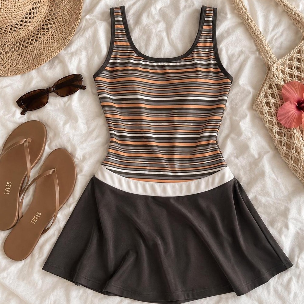 striped swim dress retro modern style striped one piece swimsuit